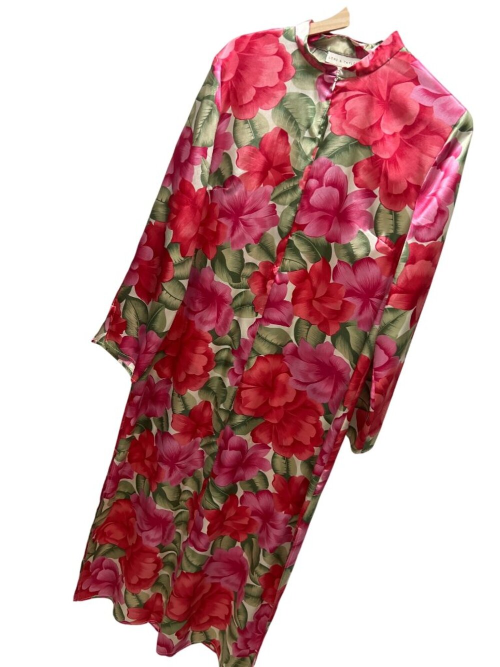 Lord & Taylor Long Floral Zip Satin Mrs Roper House Dress